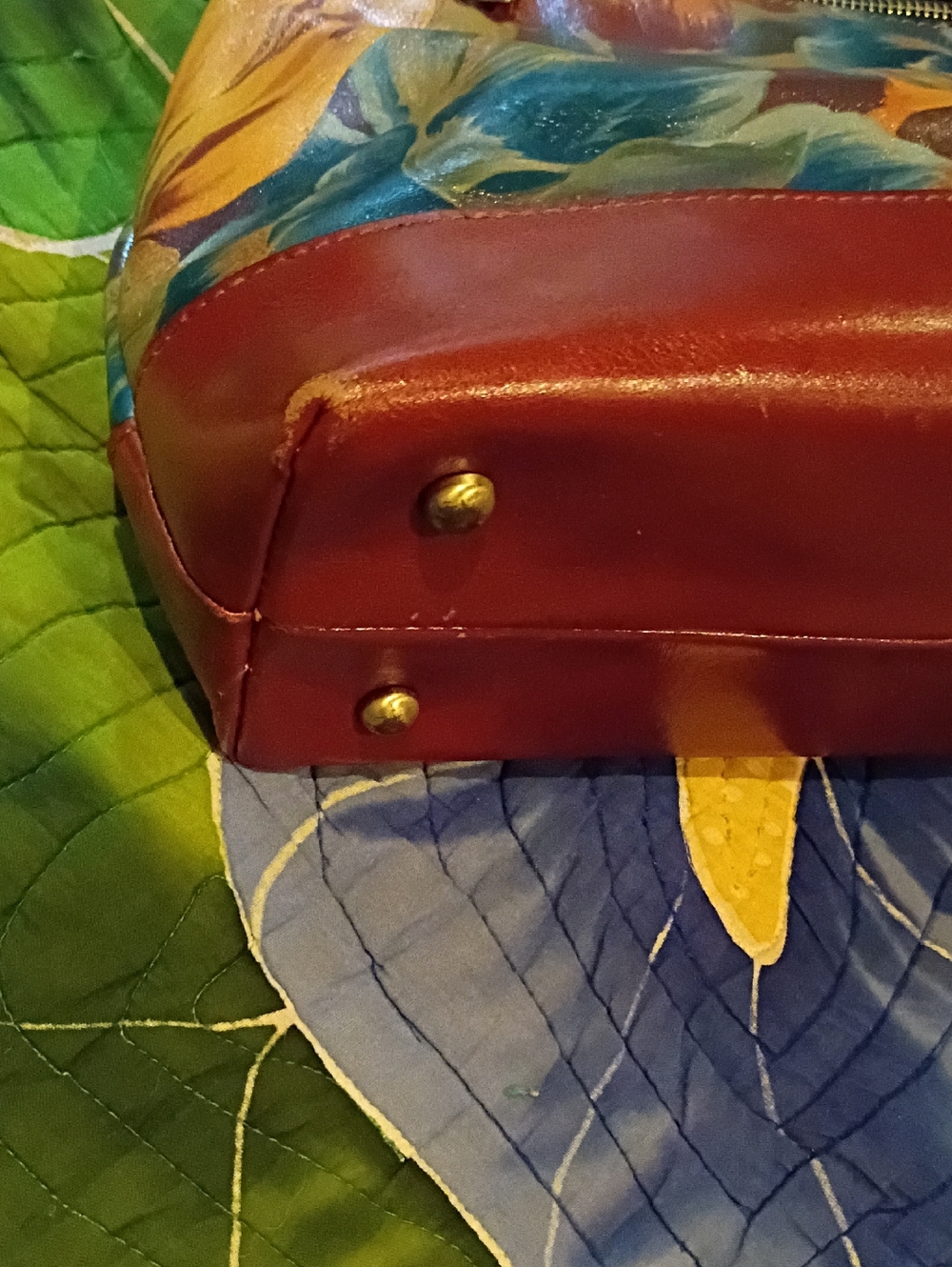 Patricia Nash Leather Bag FLoral Elsworth Satchel Blue Yellow Purse - Picture 4 of 6